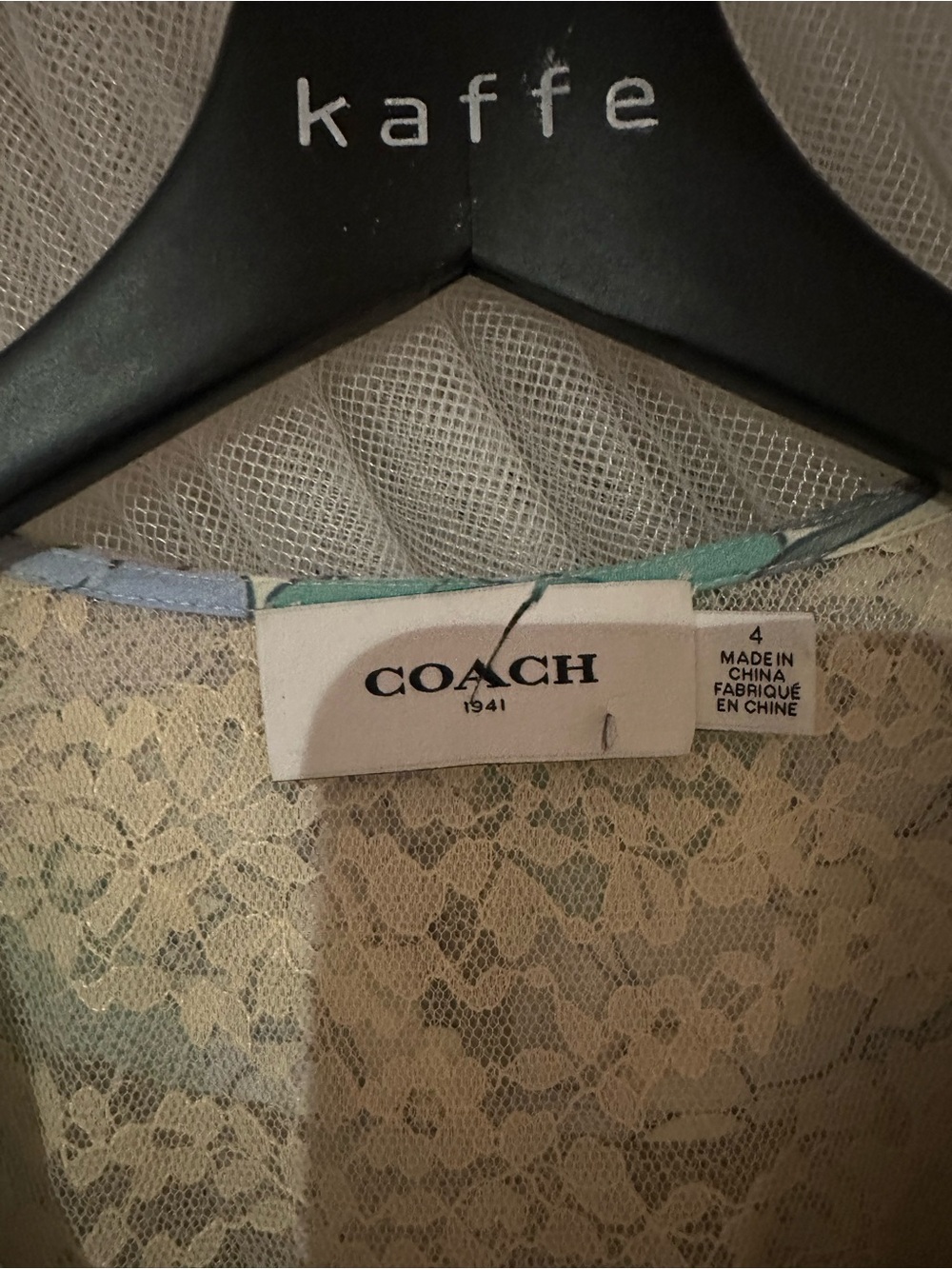 Coach Floral Lace Trim Tie-Neck Camisole - Mint Blue - Picture 3 of 6